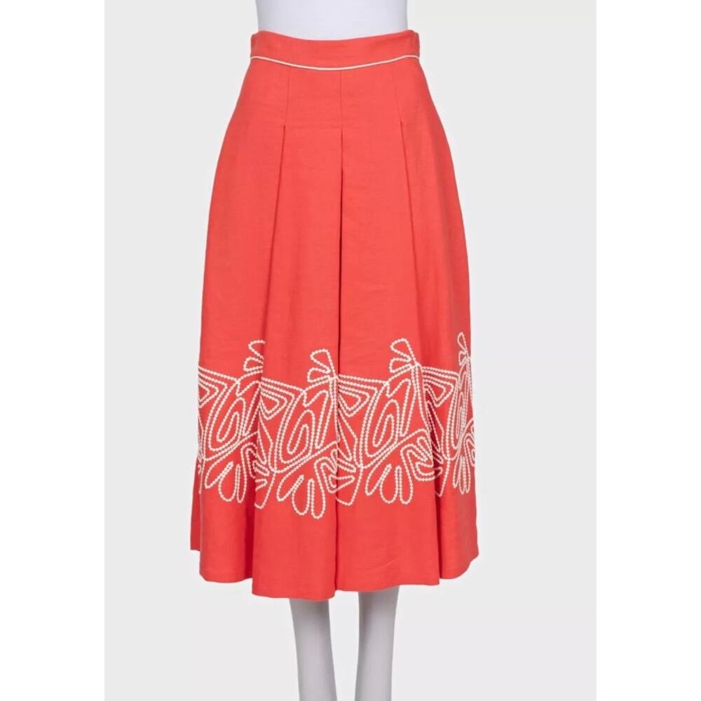 NWOT Loro Piana Red Linen Embroidered Skirt - Sz S IT40